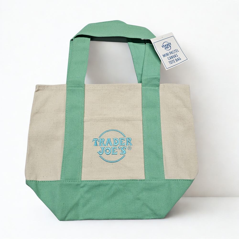 Trader Joe’s Mini Pastel Canvas Tote Bag Mint Green Reusable Grocery Bag NEW